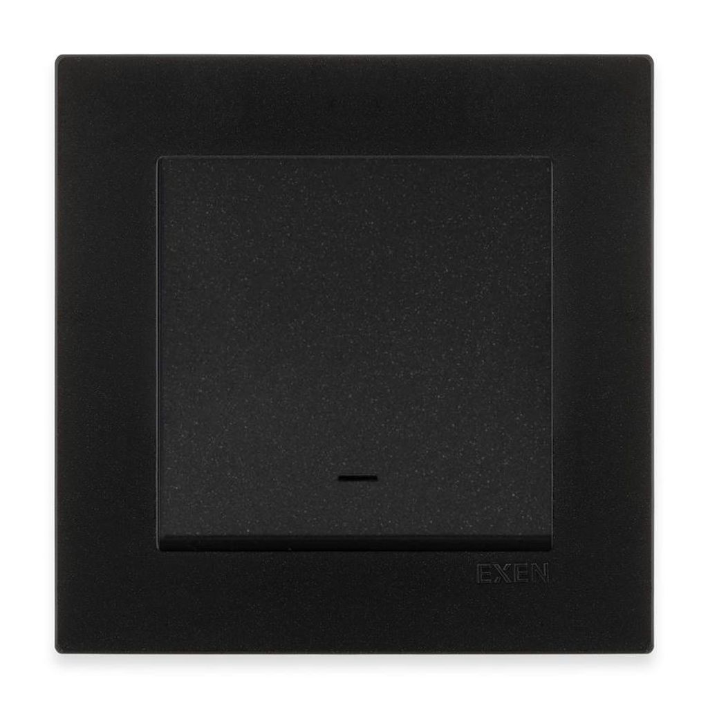 Einzel-Schalter mit LED-Beleuchtung, Schwarz Metallic + Rahmen Schwarz Metallic EXEN