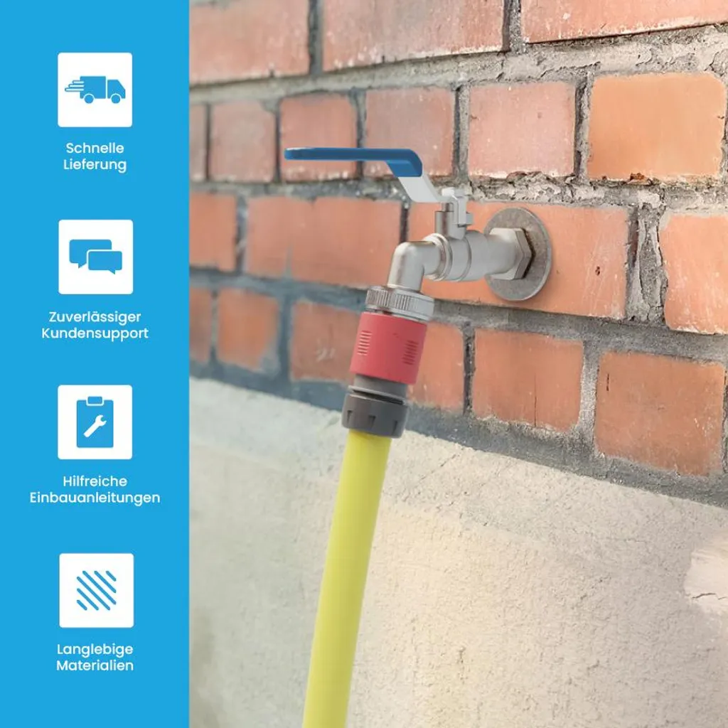 Robinet de Puisage à Double Raccord pour Tuyau d'Arrosage Jardin Bleu