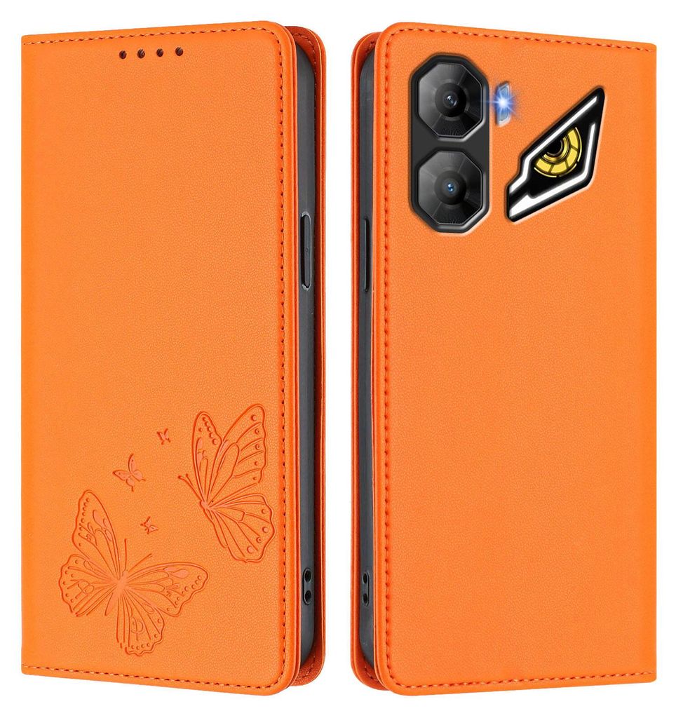 Lederhülle für ZTE nubia Neo 3, Schmetterling Prägung Leder Brieftasche Schutzhülle mit Ständer Orange