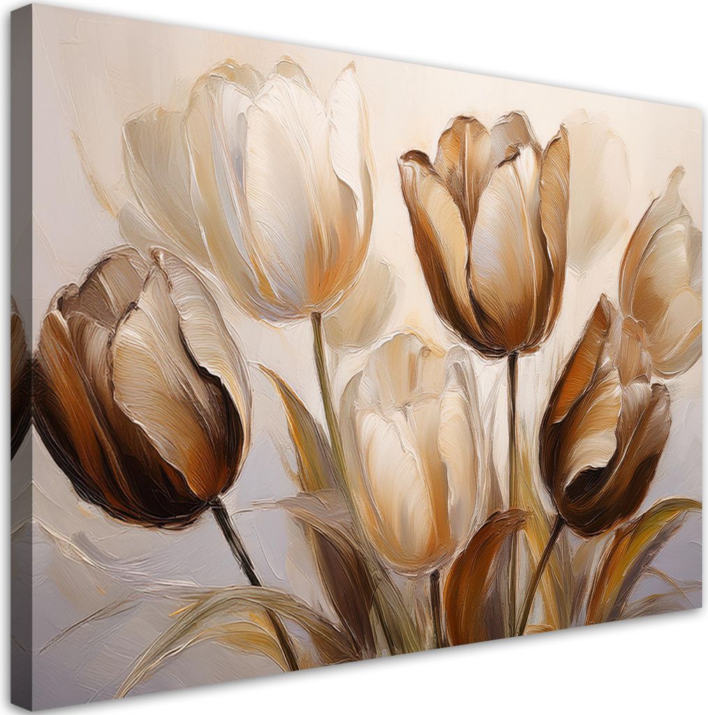 Leinwandbild Tulpen Sepia Blumen Beige 90x60 Feeby Beige bild für die wand bereit zum aufhängen