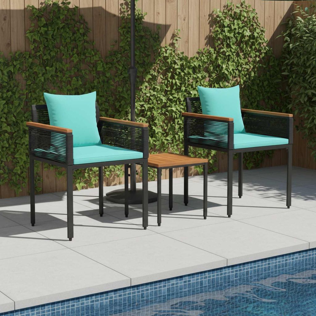 "Schlussverkauf" Gartenmöbel Set mit Kissen - 3 Stück - Loungegruppe UV-beständig - Schwarz und Türkis PE-Rattan C12107