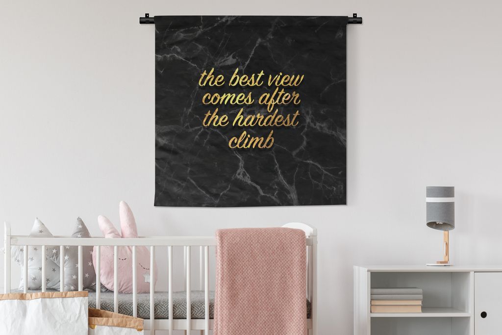 MuchoWow Wandteppich Wandbehang Zitate - Sprichwörter - Gold - Marmor 90x90 cm Tapisserie Dekoration Wandtuch - Wandaufhänger