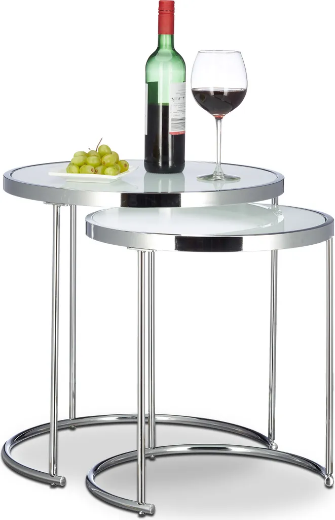 Tables d'Appoint Design avec Plateau en Verre Laiteux Opaque 60cm