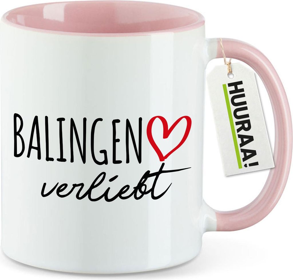 Huuraa Kaffeetasse Balingen verliebt 330ml Rosa Keramik Kaffeebecher Geschenkidee