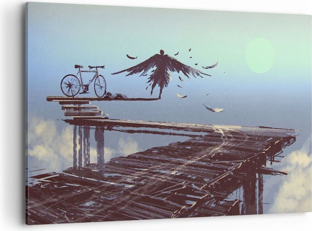 Bild auf Leinwand - Leinwandbild - Vogel Fahrrad modern - 120x80cm - Wand Bild - Wanddeko - Leinwanddruck - Bilder - Kunstdruck - Wanddekoration - ...
