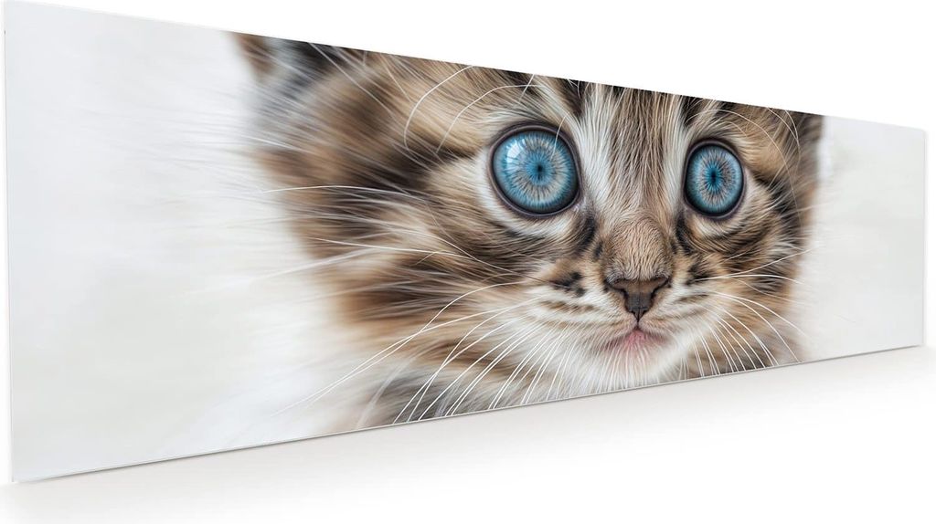 Glasbild 120x40cm in XXL für Wohnzimmer, Schlafzimmer Motiv Blaue Augen Kätzchen