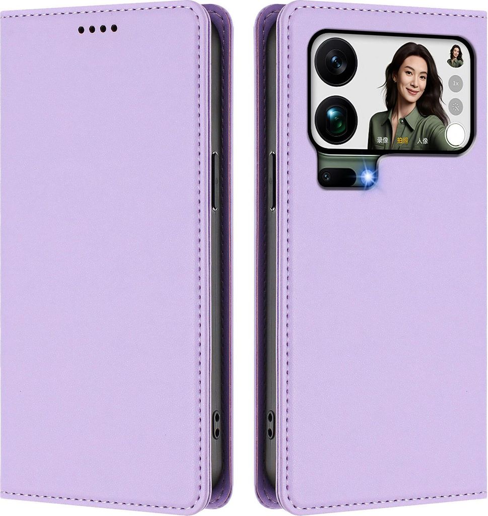Handyhülle für Xiaomi 17 Pro Max, Kunstleder Klapphülle Stoßfeste Magnetische Hülle mit Ständer Violett