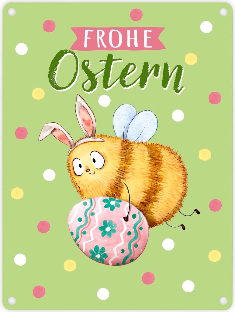 Pummel Biene Metallschild in 15x20 cm mit Spruch Frohe Ostern
