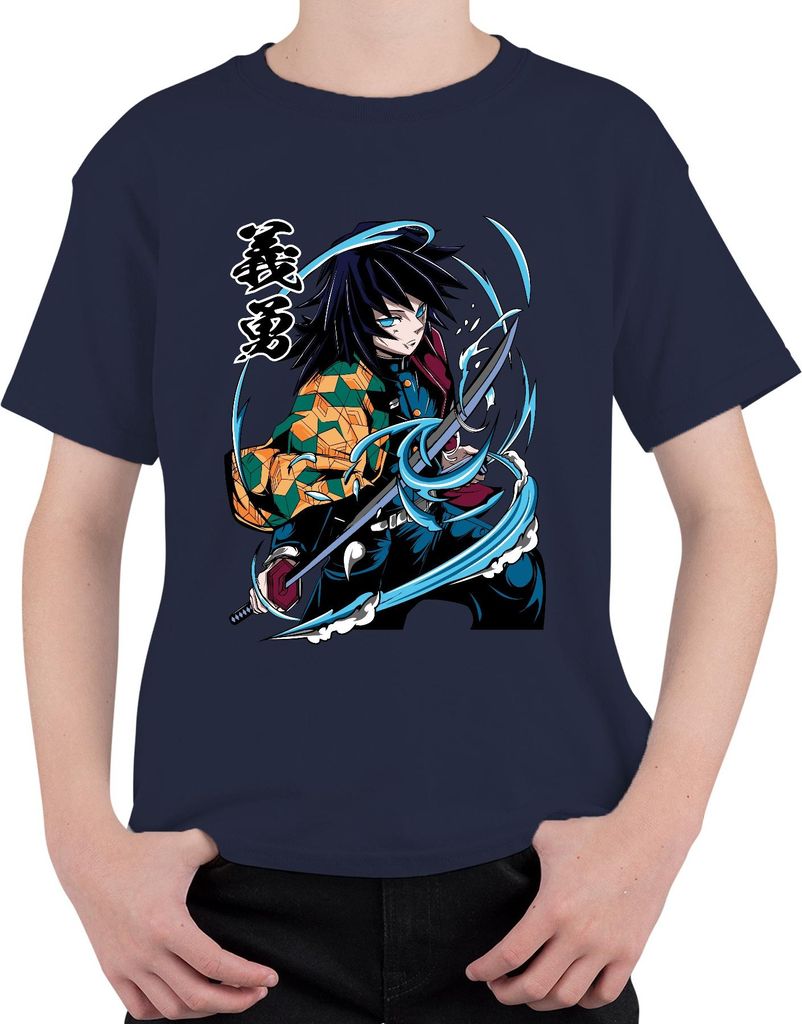 Giyu Tomioka Dämonenjäger Wasserklinge Anime Geschenk Sammler Uni Kinder T-Shirt, Navy, 152