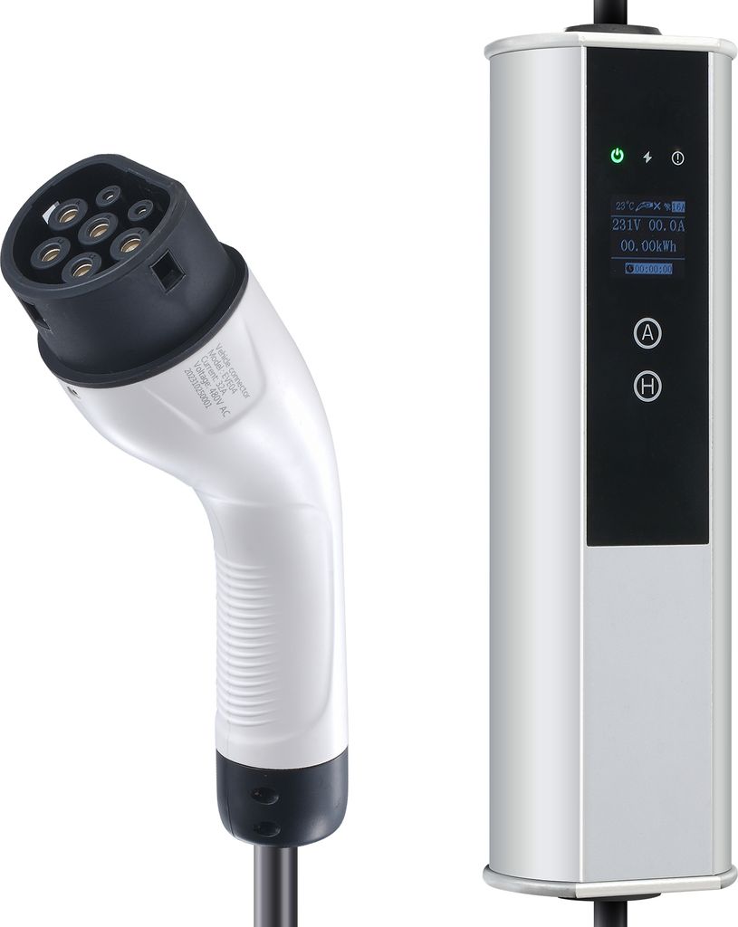 SucceBuy Tragbares EV-Ladegerät Typ 2, 32 A 7,36 kW/22 kW, Ladegerät für Elektrofahrzeuge mit 7,5 m Kabel, CEE 32-Stecker, LCD, Heimladestation ...