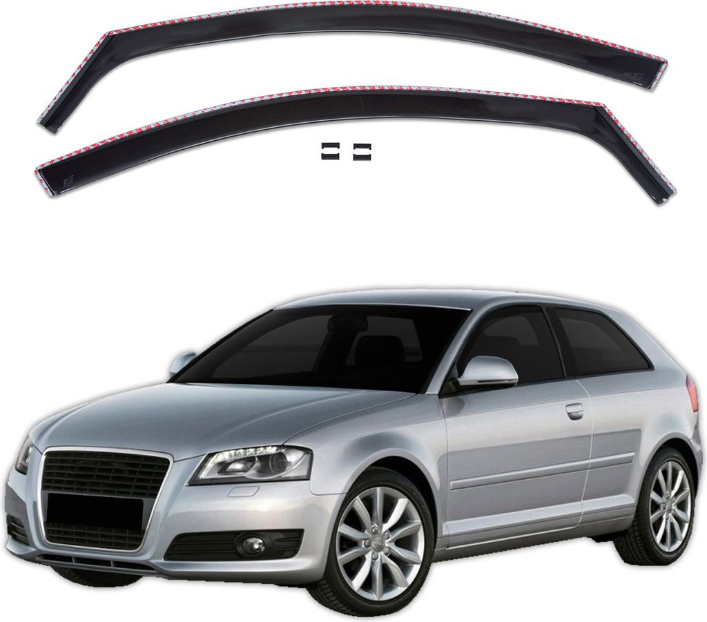 J&J AUTOMOTIVE | GP Windabweiser Für Audi A3 3D 2003-2012 2tlg, GP Regenabweiser, Schwarz, Getönt, Aerodynamisch, Einfache Montage, Befeistigung ...