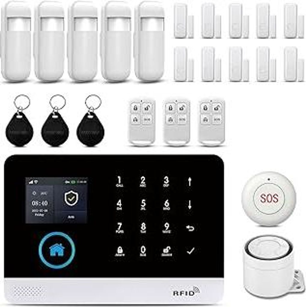 GSM + WLAN Alarmanlage für Haus & Wohnung, 24 Stück Smart Komplettsysteme mit App, 120dB Sirene, Tür- und Fenstersensoren, Bewegungsmeldern, Fer...