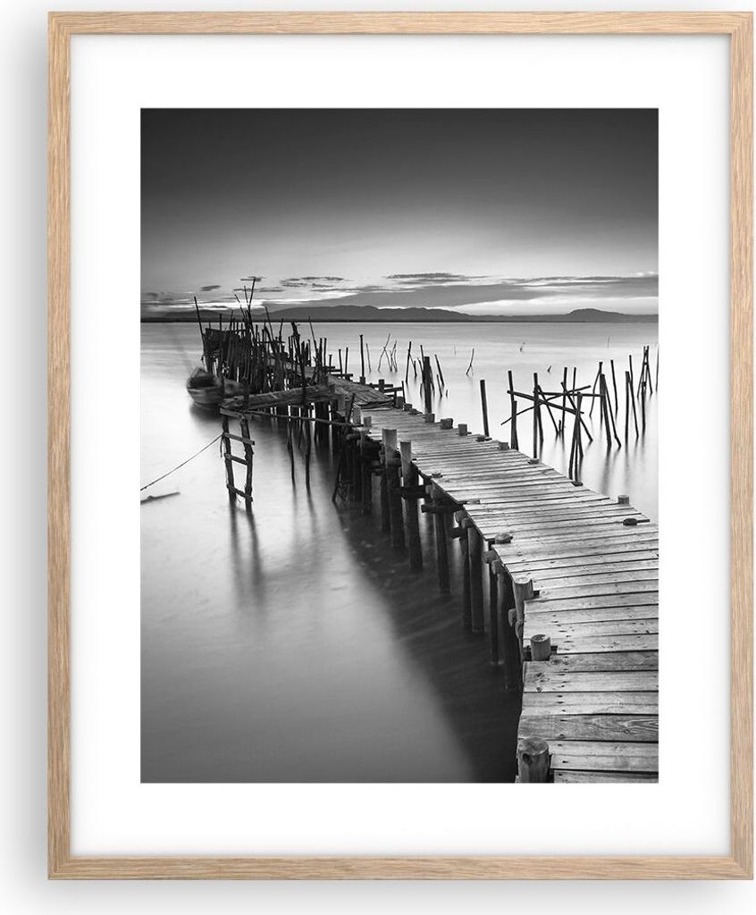 Gerahmtes Poster - Rahmen in heller Eiche - Meer Brücke Landschaft Natur - 40x50 cm - Wand Bild - Wanddeko - Wandbilder - Wandposter - Bilderrahme...