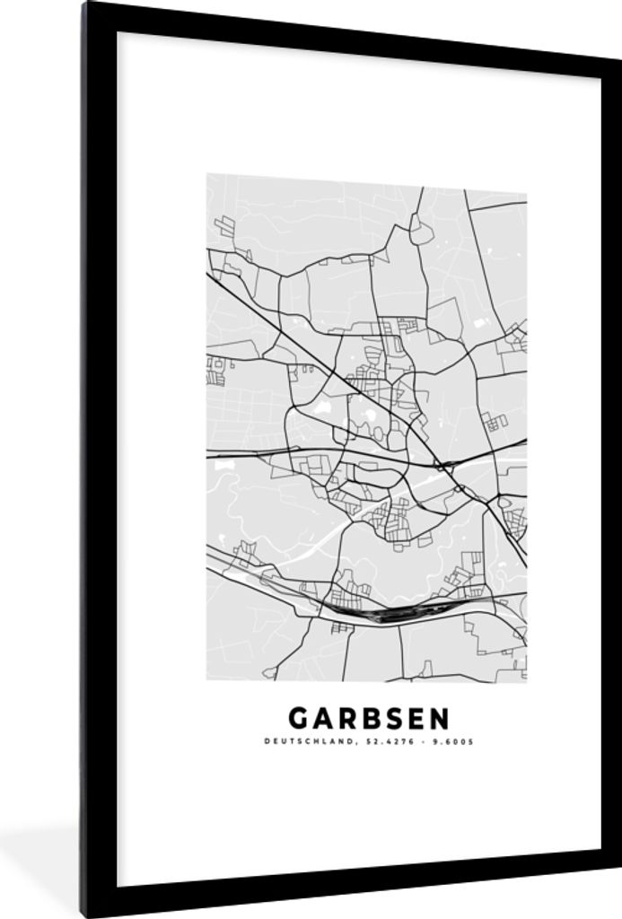 MuchoWow Gerahmtes Poster Deutschland - Stadtplan - Karte - Garbsen - Karte 60x90 cm - Poster mit Schwarzem Bilderrahmen Wandposter Rahmen Foto B...