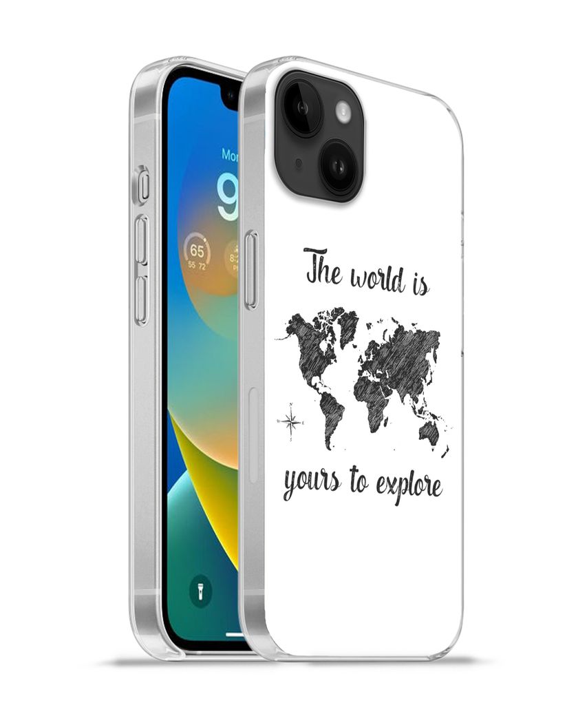 MuchoWow Handyhülle Schutzhülle Hülle für Apple iPhone 14 Plus - Soft case Weltkarte - Schwarz - Sprichwörter Silikon Softcase Handy Hülle ...