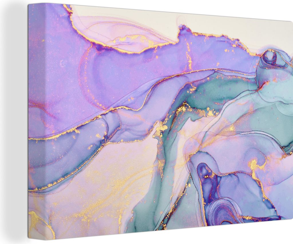 OneMillionCanvasses - Leinwandbilder - 150x100 cm, Gold - Marmor - Lila, Wandbilder Kunstdruck Wanddekoration - Foto auf Leinwand - Gemälde auf ...