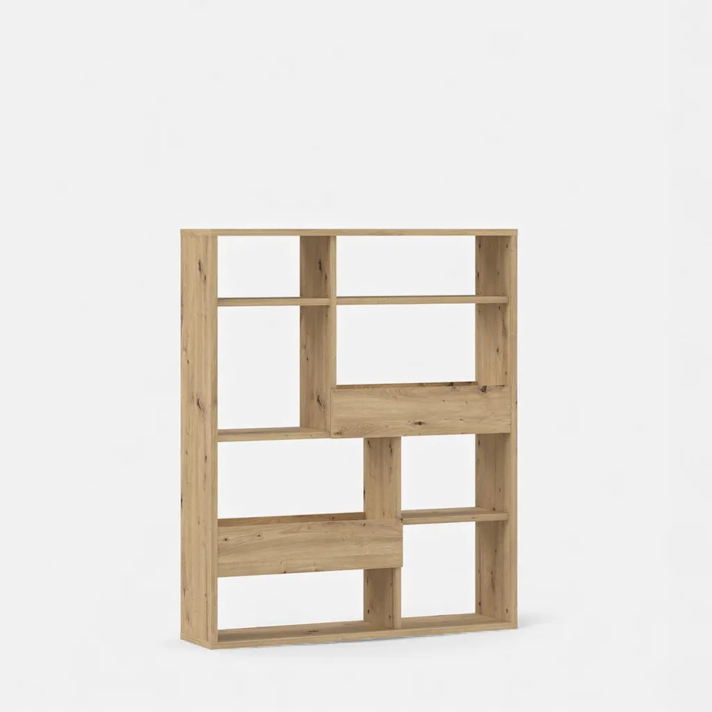 Rangement optimisé avec la bibliothèque 8 cases chêne Artisan 110x132
