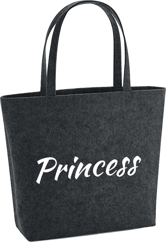 Huuraa Filzshopper Princess Schriftzug 22 Liter Charcoal Melange Filztasche Geschenkidee