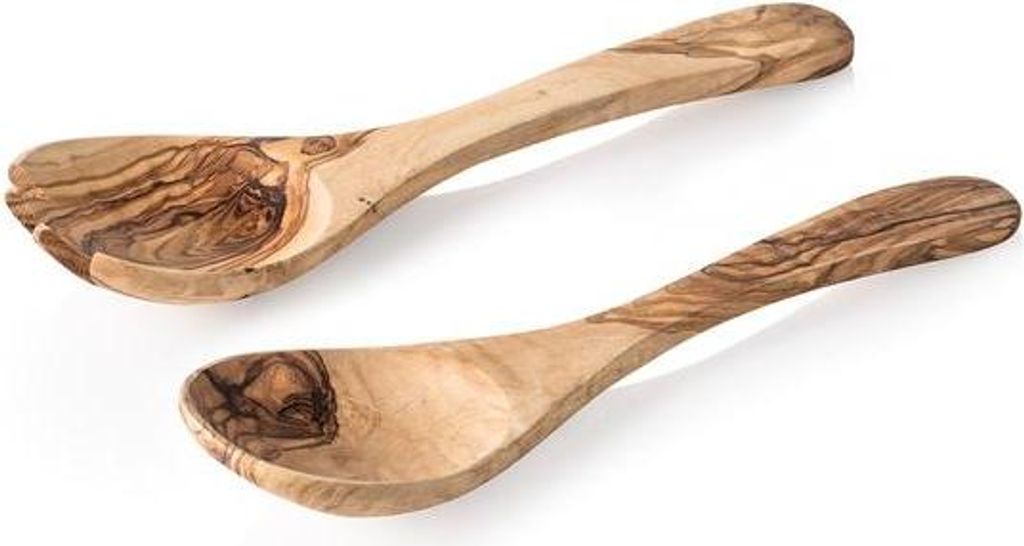 6x Salatbesteck Set PURE OLIVE, 27 cm, 2-teilig, Olivenholz