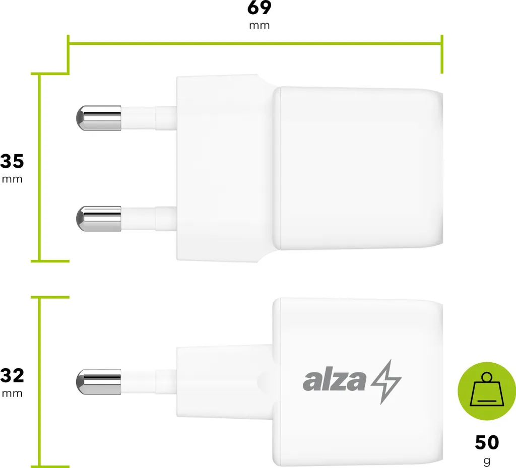 AlzaPower G320C Chargeur Rapide USB-C 35W Gan Blanc Haute Performance