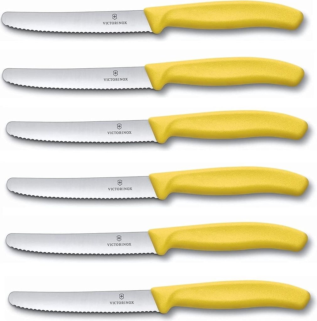Victorinox | Tafelmesser | 6-teiliges Set | Wellenschliff für müheloses Schneiden | Swiss Made Qualität | rostfreier Stahl | leuchtendes Gelb