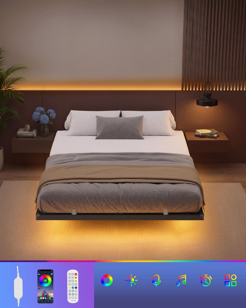 Rám postele VASAGLE 140 x 200 cm s LED osvětlením, portem Obrázek produktu 