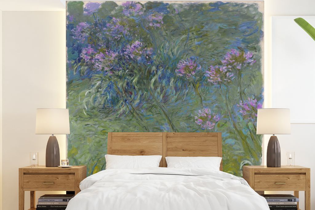 MuchoWow Fototapete für Wohnzimmer oder Schlafzimmer Wandtapete Vinyl Motivtapete Agapanthus - Gemälde von Claude Monet - 220x240 cm - Wohnzimm...