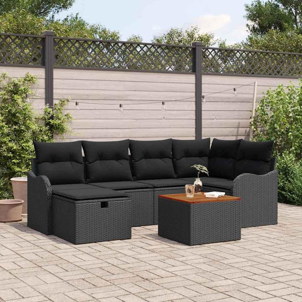 Maison Exclusive - Gartensofa-set mit Kissen 7 pcs Schwarz Poly-Rattan