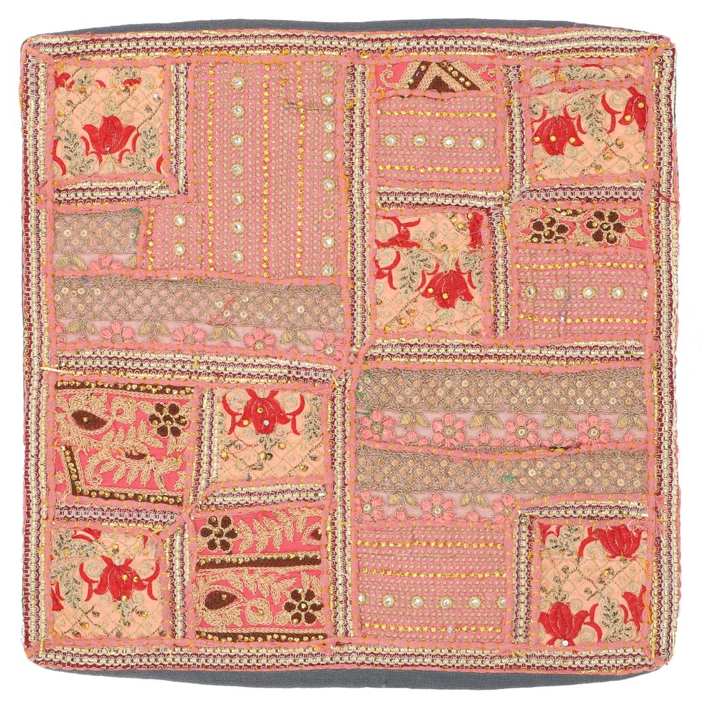 Patchwork Kissenhülle, Dekokissen Bezug aus Rajasthan, Einzelstück - Muster 60, Pink, Baumwolle, 40*40 cm, Zierkissen, Dekokissen, Sofakissen