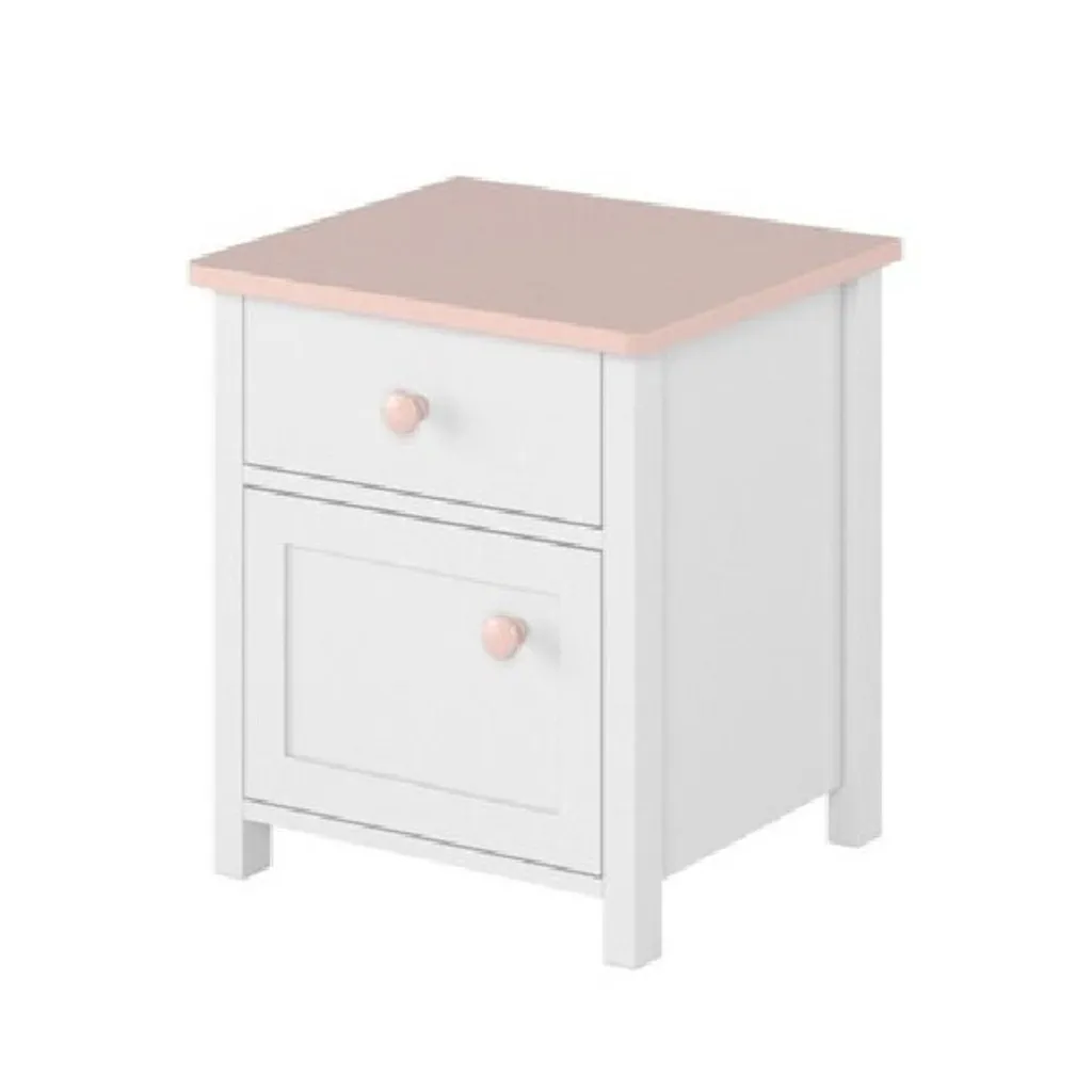 Table de chevet enfant LEGUAN blanc et rose - Petit meuble de rangement