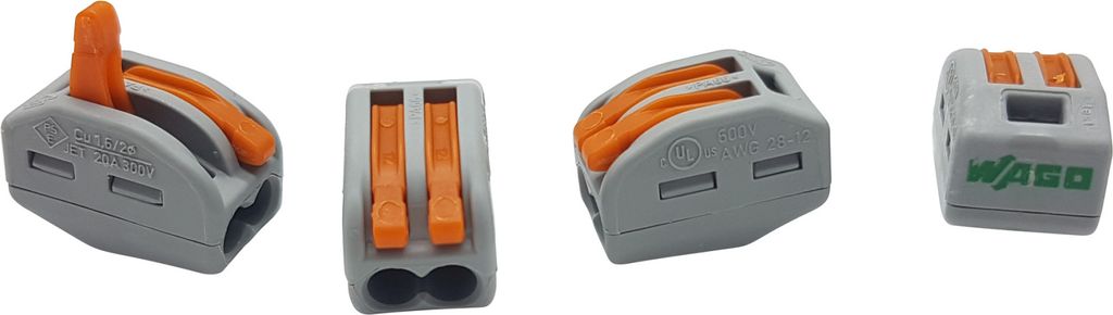 20 Stück Wago 222-412 Verbindungsklemme 2 Leiter mit Betätigungshebel 0,08-4 mm², grau