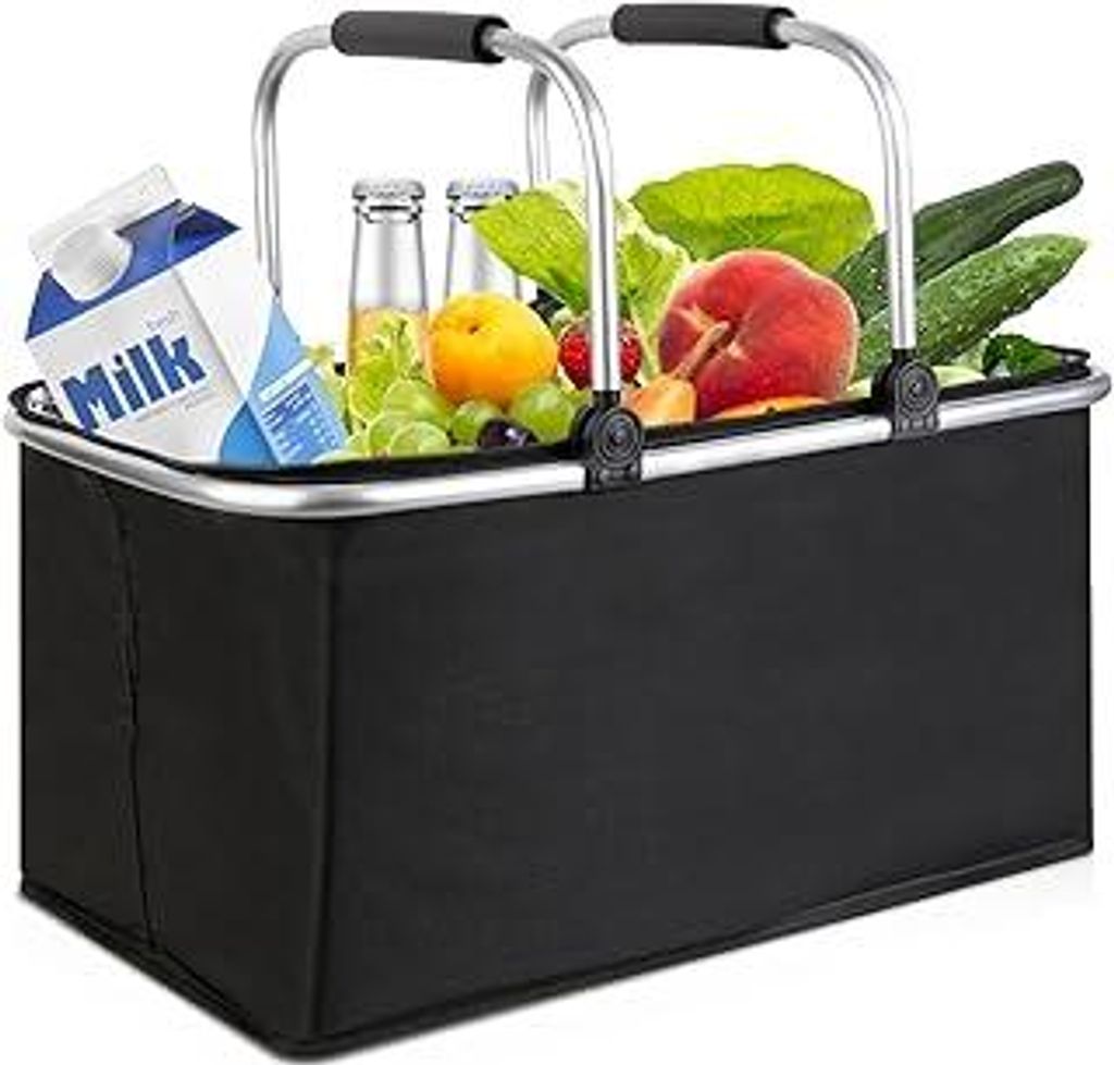 kühlkorb einkaufskorb 30L,Mit Reißverschluss isolierter, Faltbarer Picknickkorb,Klapprahmen aus Aluminiumlegierung mit Griff, gepolsterte Stützs...