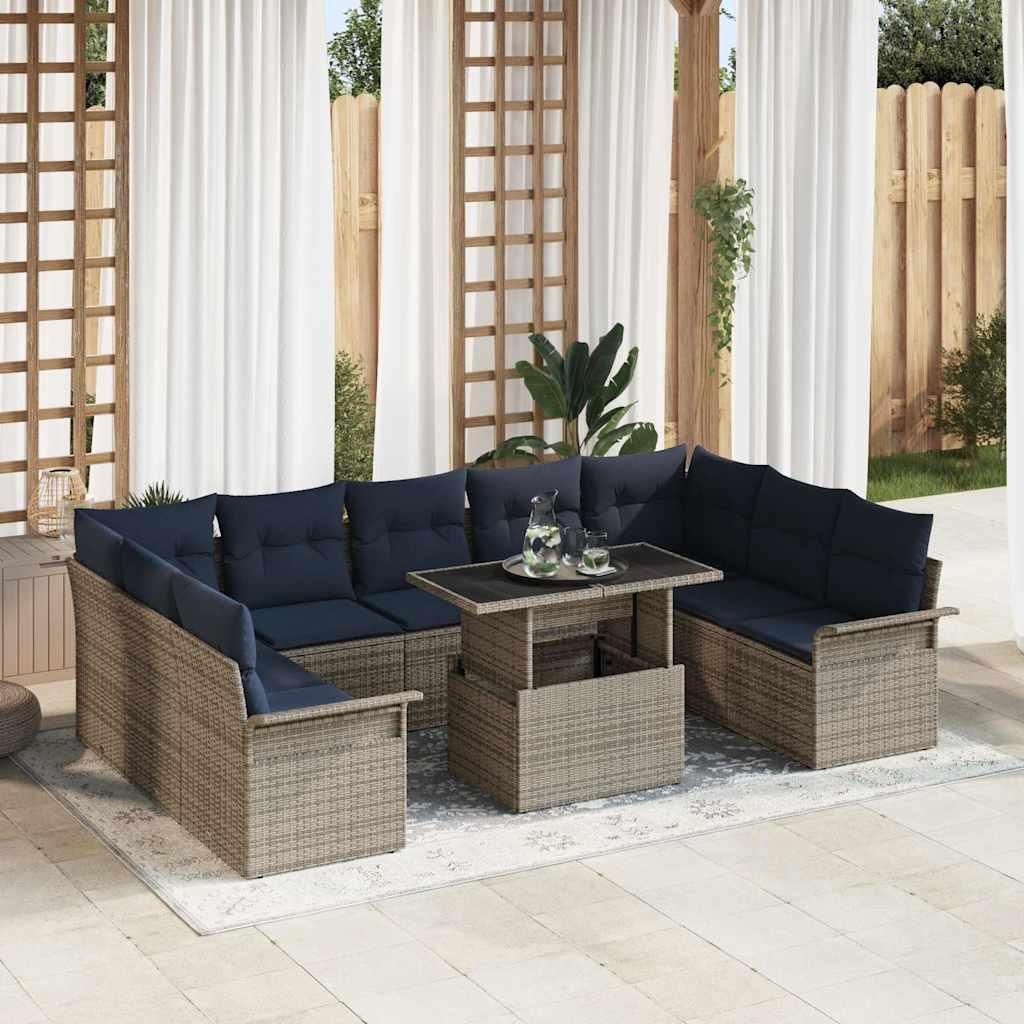 Maison Exclusive - Sofa Set mit Kissen 10 pcs Grau Poly-Rattan