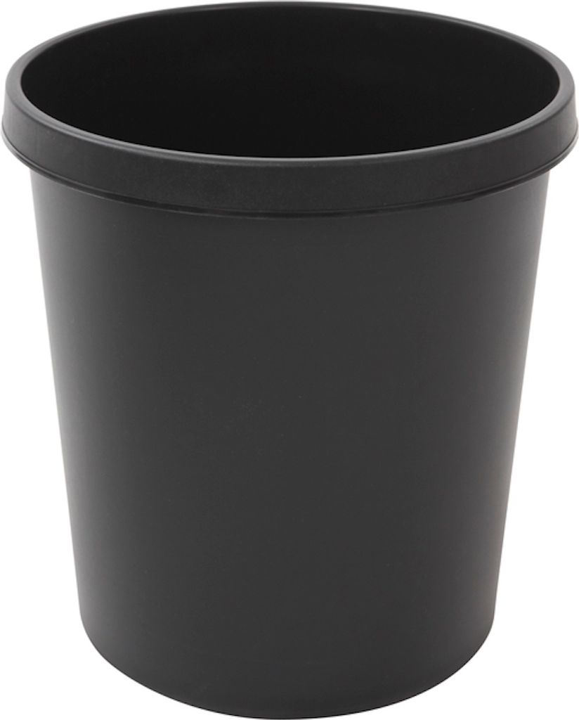 Klassischer runder Kunststoff Papierkorb | 18 Liter, HxBxT 32x31x31cm | Schwarz