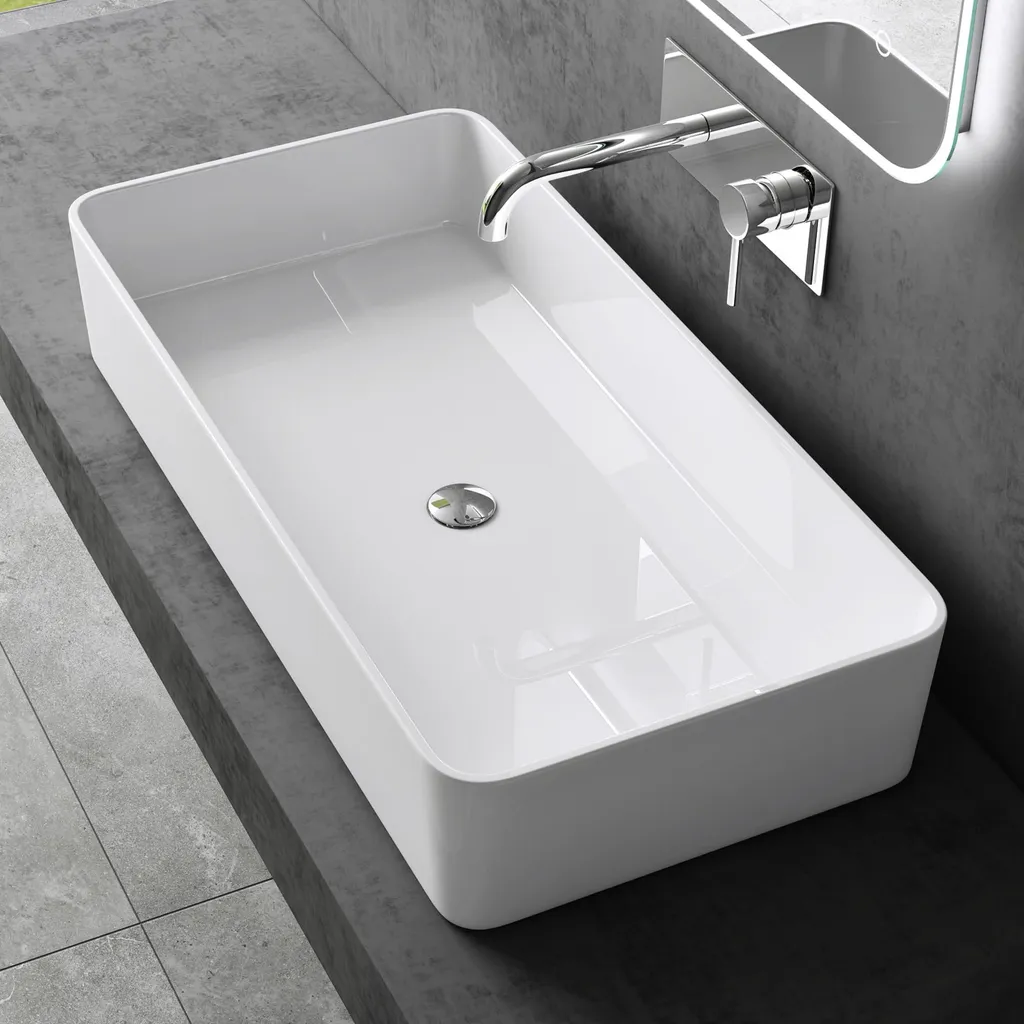 Vasque Solid Surface 80x40cm Blanche Mate Lavabo Rectangulaire Robuste - 4