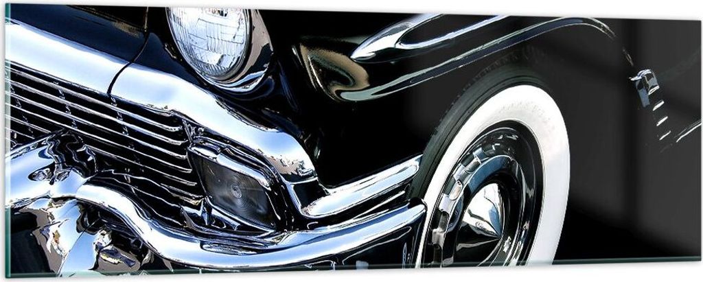 Bilder auf glas - Auto Chrom Kuba - 90x30cm - Glasbilder - Wandbilder - Kunstdruck - zum Aufhängen bereit - Wanddekoration aus Glas - Glas Bilder ...