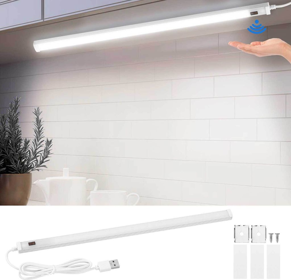 30cm LED Unterbauleuchte Kaltweiß mit Sensor, 5W Küchenlampe mit Bewegungsmelder, LED Lichtleiste, Schrankbeleuchtung Schranklicht