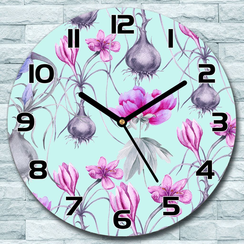 Wanduhr aus Glas Rund fi 30 Krokusblüten rosa Quarz Deko Schlafzimmer Büro
