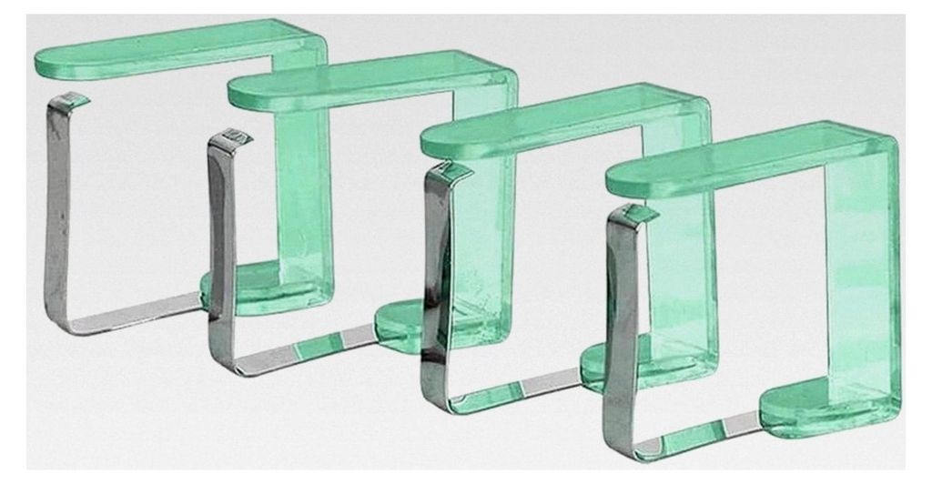Set aus 4 Tischdeckenklammern – Tischdeckenclips aus Stahl und Kunststoff, robust und rutschfest – transparent