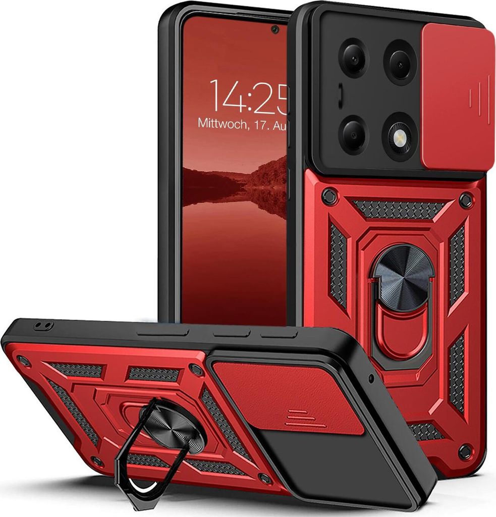 Armor Handyhülle für Xiaomi Redmi Note 13 Pro Kameraschutz Handy Panzer Case Cover Schutzhülle Outdoor Farbe: Rot