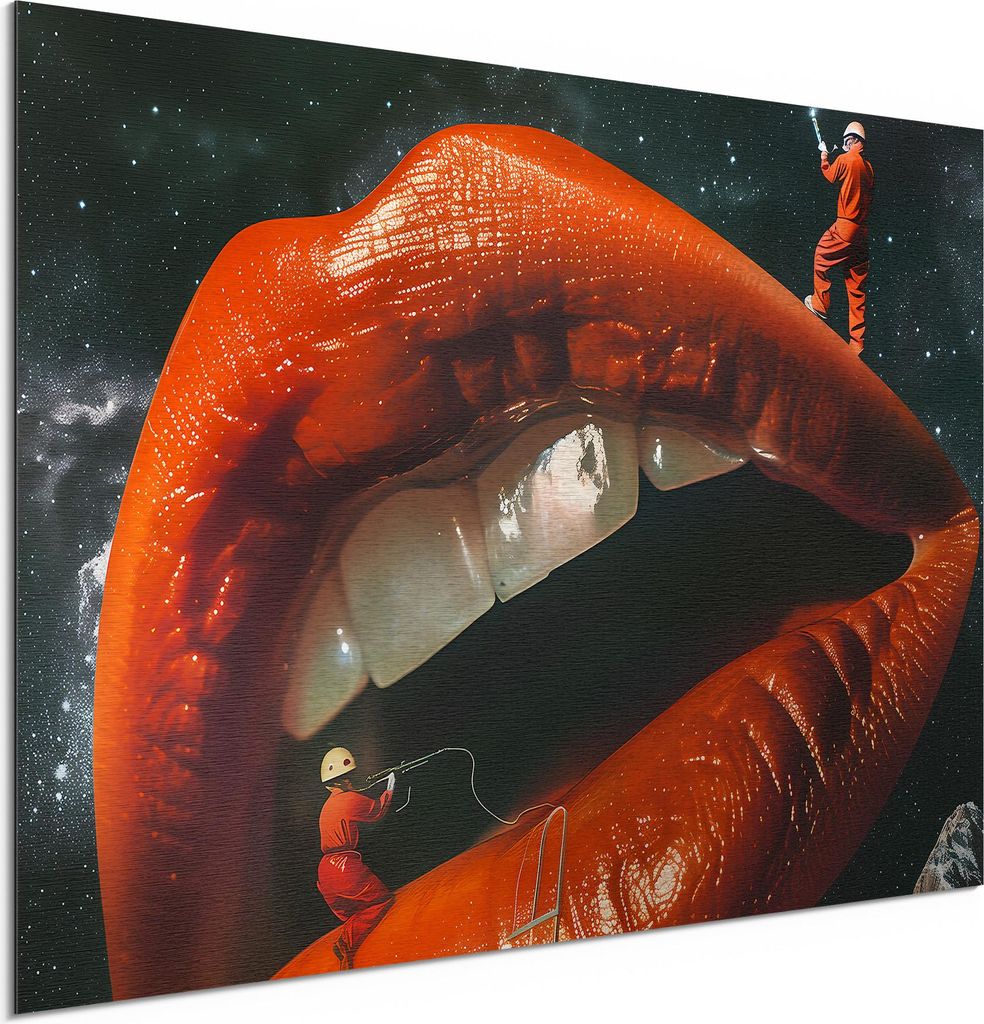 DEQORI Alu-Dibond Bild Silber 60x40 cm 'Kosmische Lippenmission' Wandbild Metall dünn