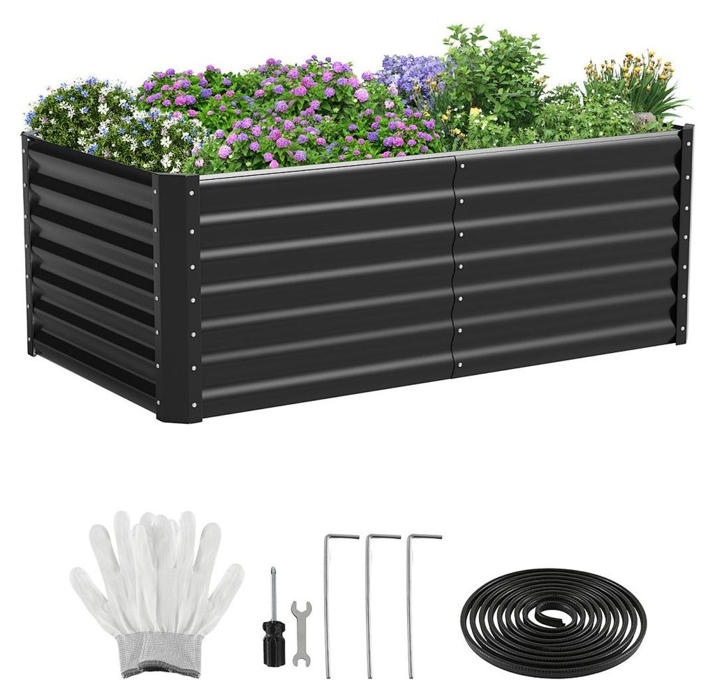 Faziango Metall Hochbeet 160x90x60cm Raumteiler Garten Verzinktes Gemüsebeet mit Kantenschutz, Stabil & Rostfrei, Bodenloses Pflanzbeet für Auße...