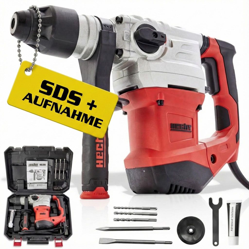 HECHT 1036 Bohrhammer SDS + | 1500 W | 6 Joule | 4250 SpM | mit Zubehör und Koffer | Stein | Beton