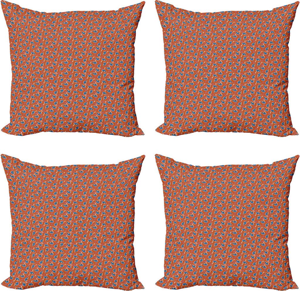 ABAKUHAUS Brown Paisley Kissenbezug Set (4 Stück), Folk Mode-Muster, Moderner Doppelseitiger Digitaldruck, 40 cm x 40 cm, Burnt Orange Kadett-Blau