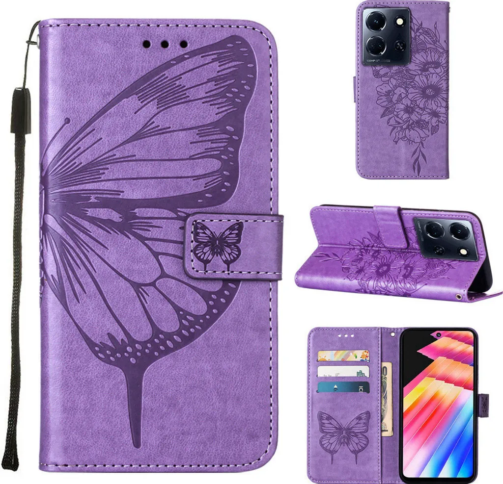 Custodia Infinix Note 30 5G Farfalla in Rilievo - Pelle Viola Premium - 1