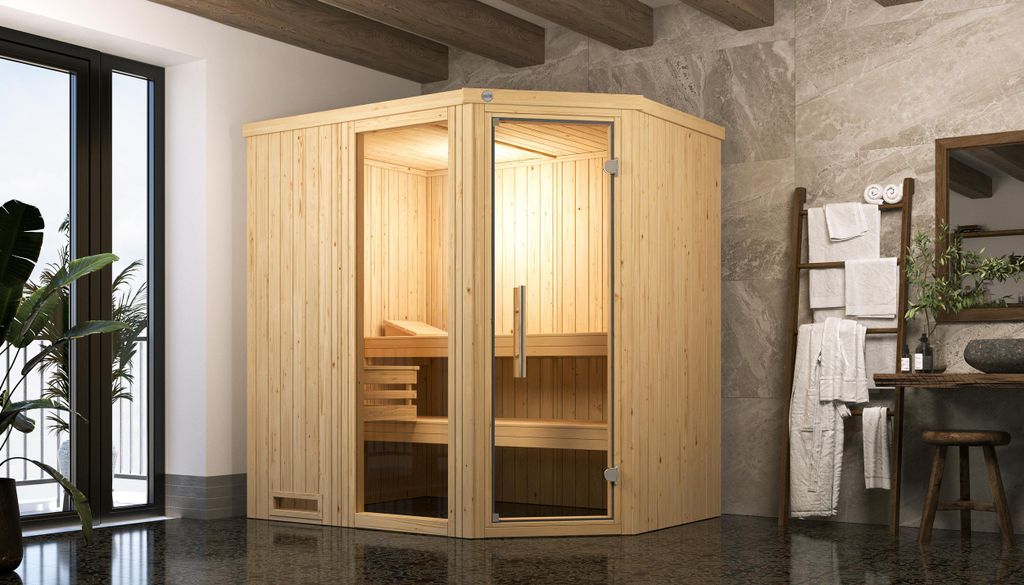 weka Elementsauna VARBERG Gr. 1 Sparset 7,5 kW OS inkl. digitaler Steuerung, Glastür und Fenster x B x T x H x 194 x 144 x 199