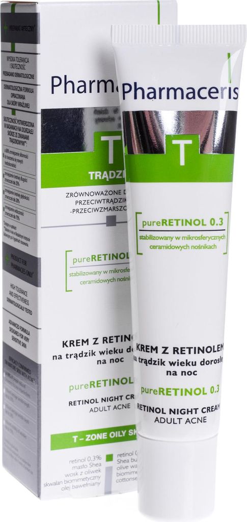 Pharmaceris T pureRETINOL 0.3 - Nachtcreme mit Retinol für Akne bei Erwachsenen, 40ml