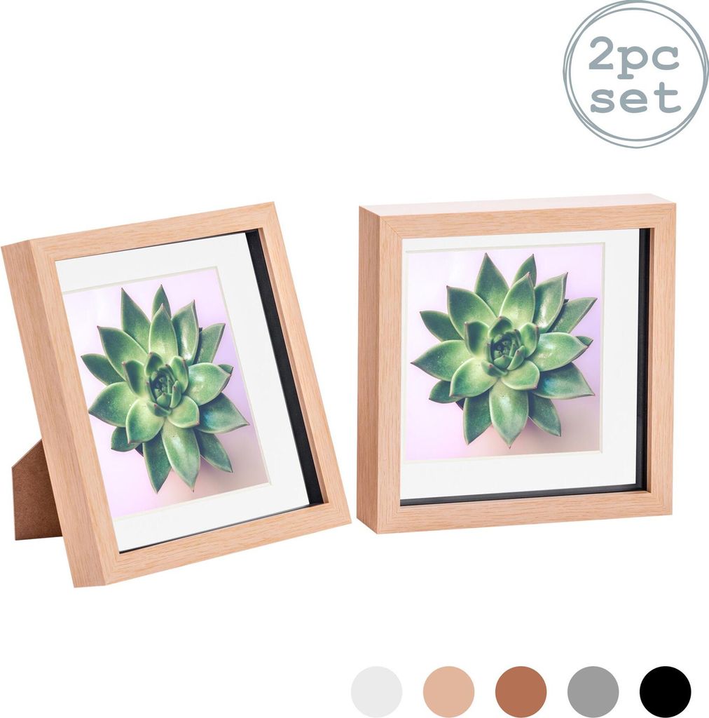Nicola Spring 2 Stück 8 x 8 3D-Schatten-Kasten-Foto-Rahmen-Set - Craft Anzeigen Bilderrahmen mit 6 x 6 Montage - Glas Aperture - helles Holz