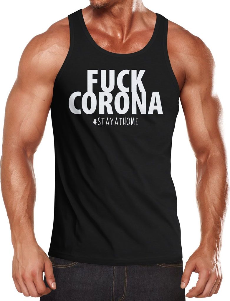 Herren Tanktop Fuck Virus #stayathome Statement Appell Achselshirt Moonworks schwarz XL