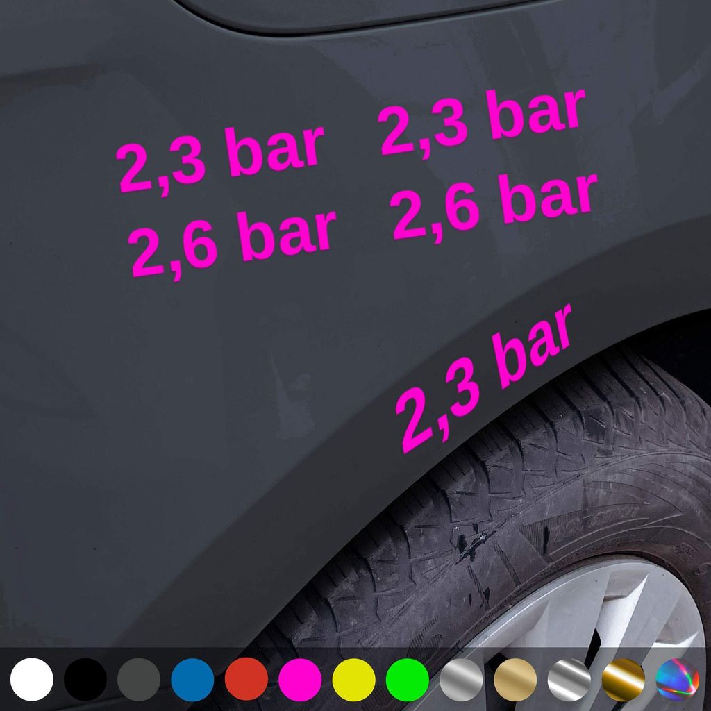PantherPixel Luftdruck Aufkleber Reifenluftdruck BAR Reifendruck Sticker Auto Geschenkidee Farbe Neon-Pink